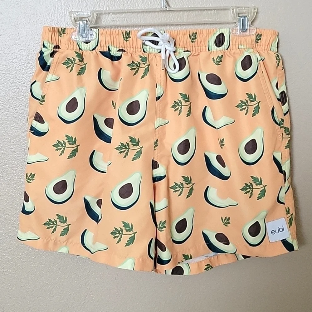 Eubi Mens Avocado Pattern Swim Trunks - Size Medium